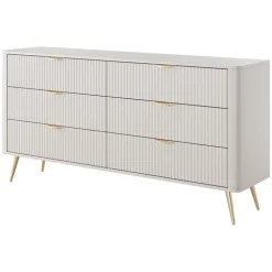 Madia moderna 163x81h cm 6 cassetti moderna beige cannettato Ramis