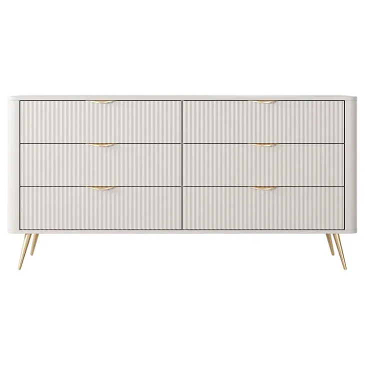 Madia moderna 163x81h cm 6 cassetti moderna beige cannettato Ramis