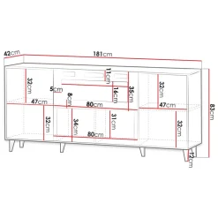 Madia moderna181x83h cm con camino elettrico cannettato quercia Essence
