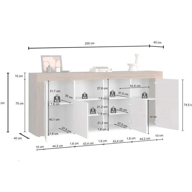 Madia moderna 200x85h cm tortora rovere Block