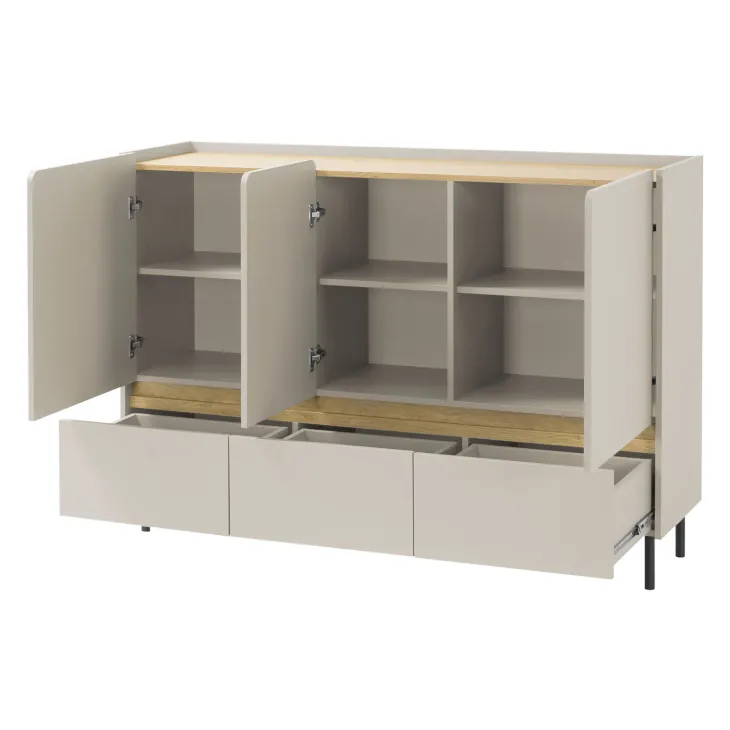Madia soggiorno 150x105h cm 3 ante 3 cassetti beige cashmere rovere chiaro Linfa