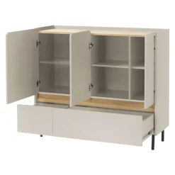 Madia soggiorno 120x105h cm 3 ante 2 cassetti beige cashmere rovere chiaro Linfa