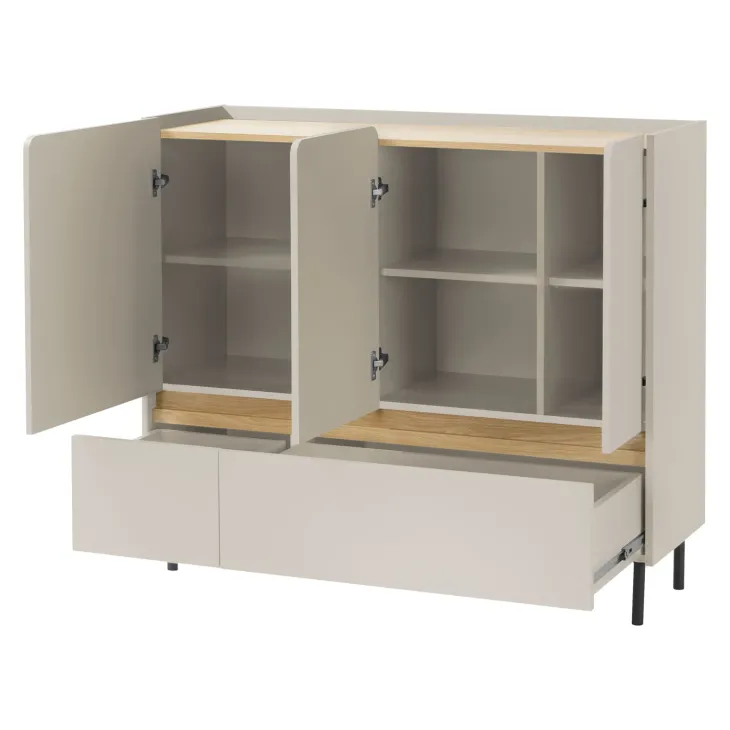Madia soggiorno 120x105h cm 3 ante 2 cassetti beige cashmere rovere chiaro Linfa