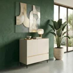 Madia soggiorno 95x105h cm 2 ante 2 cassetti beige cashmere rovere chiaro Linfa