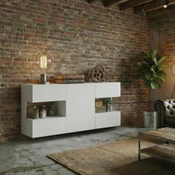 Madia sospesa 120x62h cm moderna bianco rovere Fusion