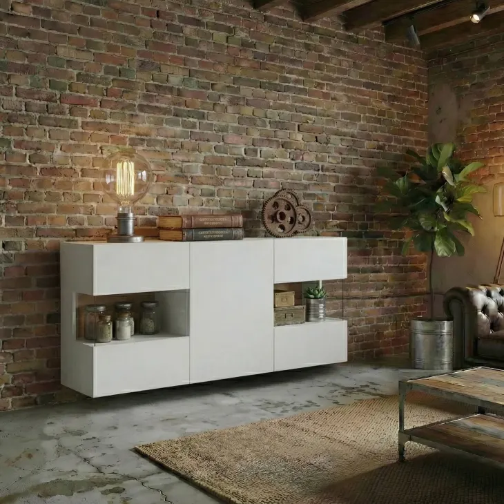 Madia sospesa 120x62h cm moderna bianco rovere Fusion