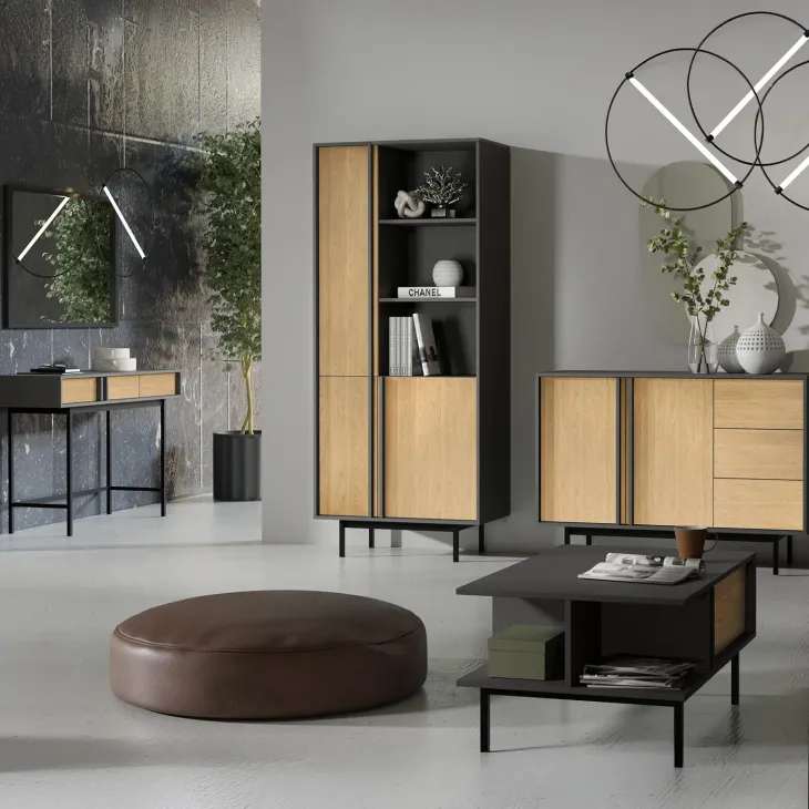 Madia 123x87 cm 2 ante 3 cassetti antracite rovere Essenzia