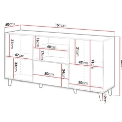 Madia 151x83cm 3 ante moderna industrial cannettato quercia Essence