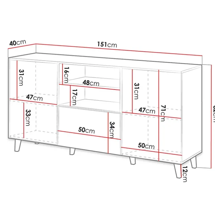 Madia 151x83cm 3 ante moderna industrial cannettato quercia Essence
