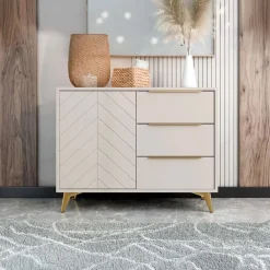 Madia 104x80h cm 1 anta 3 cassetti beige con frontali serigrafati Miriam
