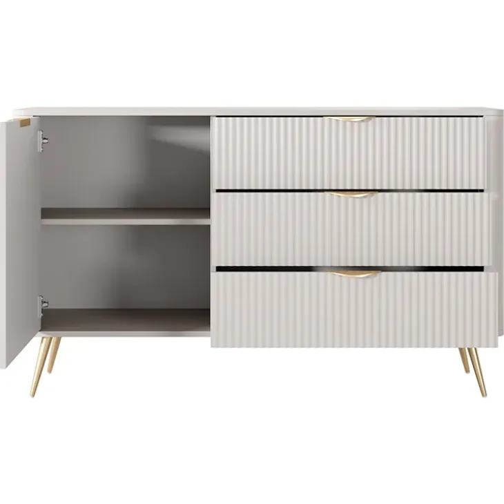 Madia 138x81h cm 1 anta 3 cassetti beige cannettato Ramis