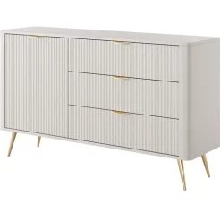 Madia 138x81h cm 1 anta 3 cassetti beige cannettato Ramis
