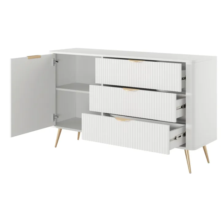 Madia 138x81h cm 1 anta 3 cassetti bianco opaco cannettato Ramis