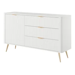 Madia 138x81h cm 1 anta 3 cassetti bianco opaco cannettato Ramis