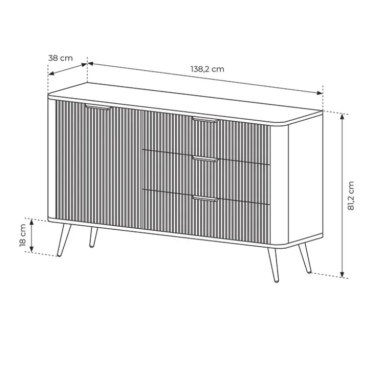 Madia 138x81h cm 1 anta 3 cassetti nero opaco cannettato Ramis