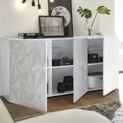 Madia 181x84h cm 3 ante bianco lucido laccato con serigrafia Marvis