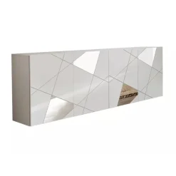 Madia 241x84h cm 4 ante bianco lucido con specchio e serigrafia Olimpo
