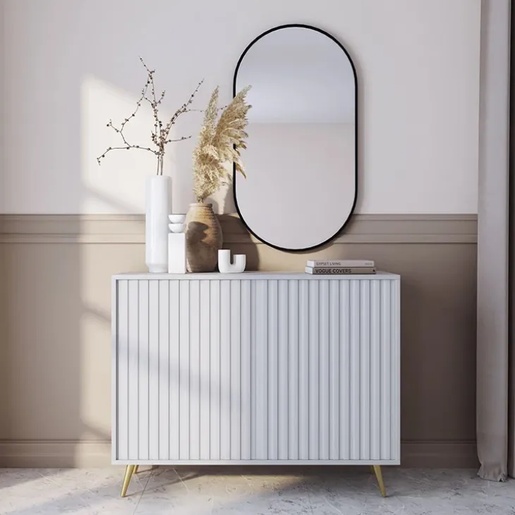 Madia 104x78h cm 2 ante cannettate moderna bianco Celestia