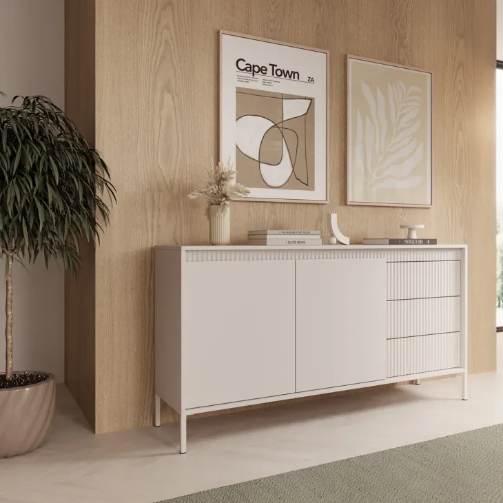 Madia 154x82h cm 2 ante 3 cassetti beige cannettato Ciar