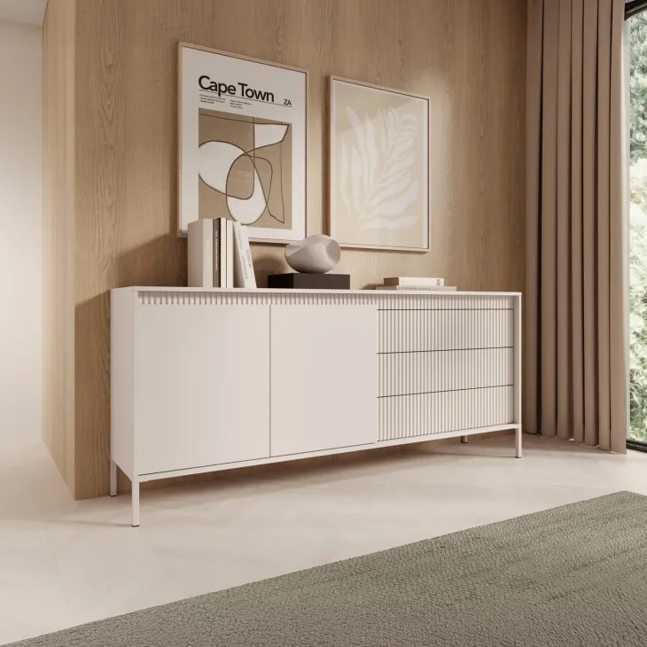 Madia 187x82h cm 2 ante 3 cassetti beige cannettato Ciar
