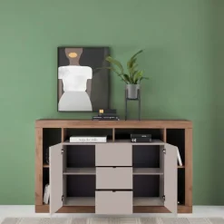 Madia 172x102h cm 2 ante 3 cassetti beige cashmere rovere scuro Trilogy