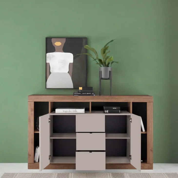 Madia 172x102h cm 2 ante 3 cassetti beige cashmere rovere scuro Trilogy