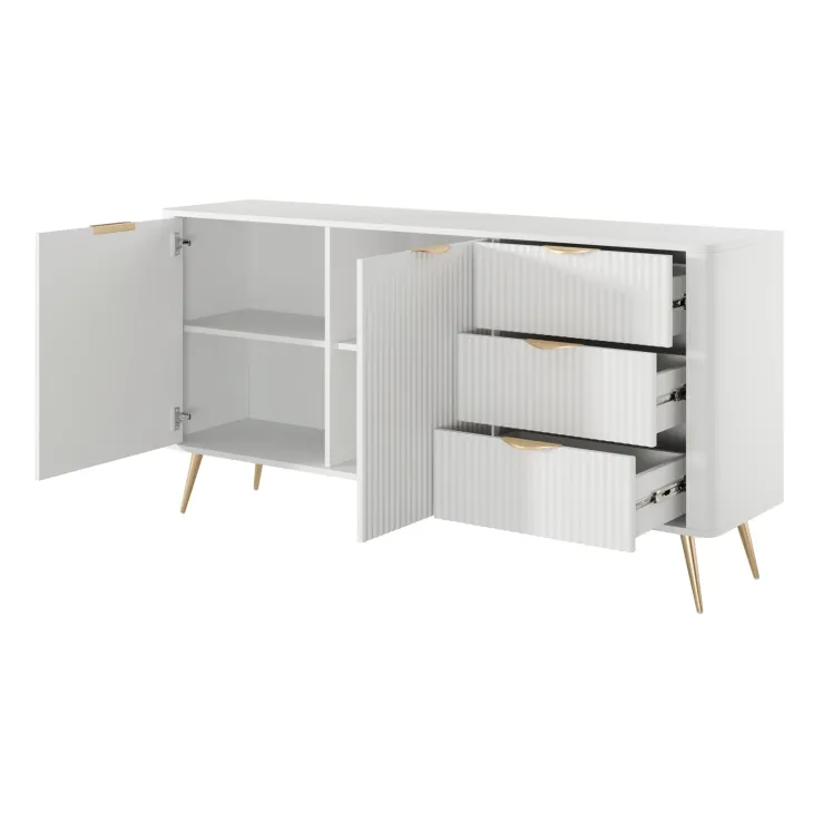 Madia 163x81h cm 2 ante 3 cassetti bianco opaco cannettato Ramis