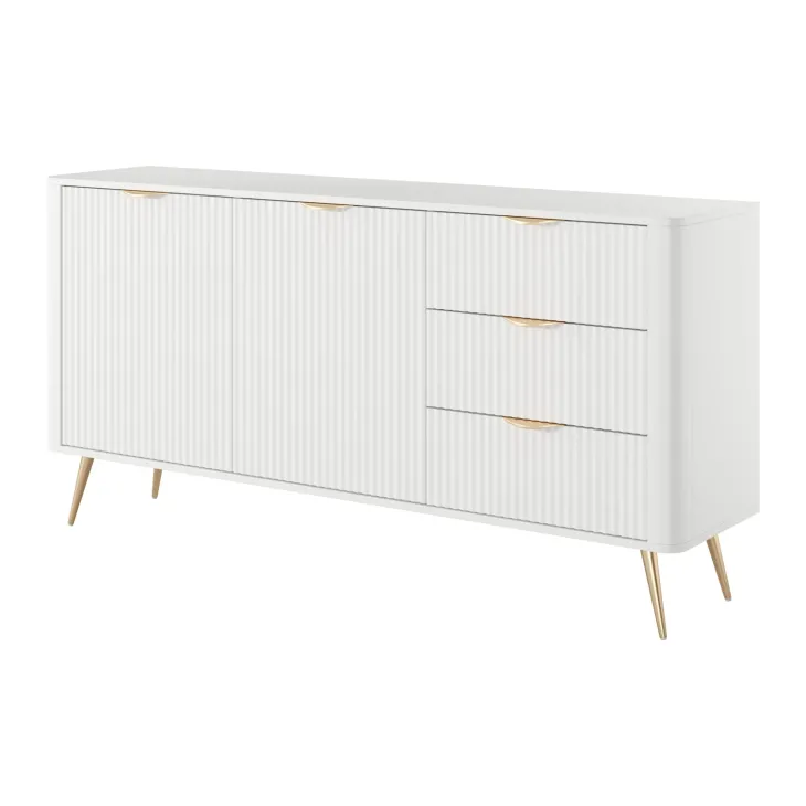 Madia 163x81h cm 2 ante 3 cassetti bianco opaco cannettato Ramis