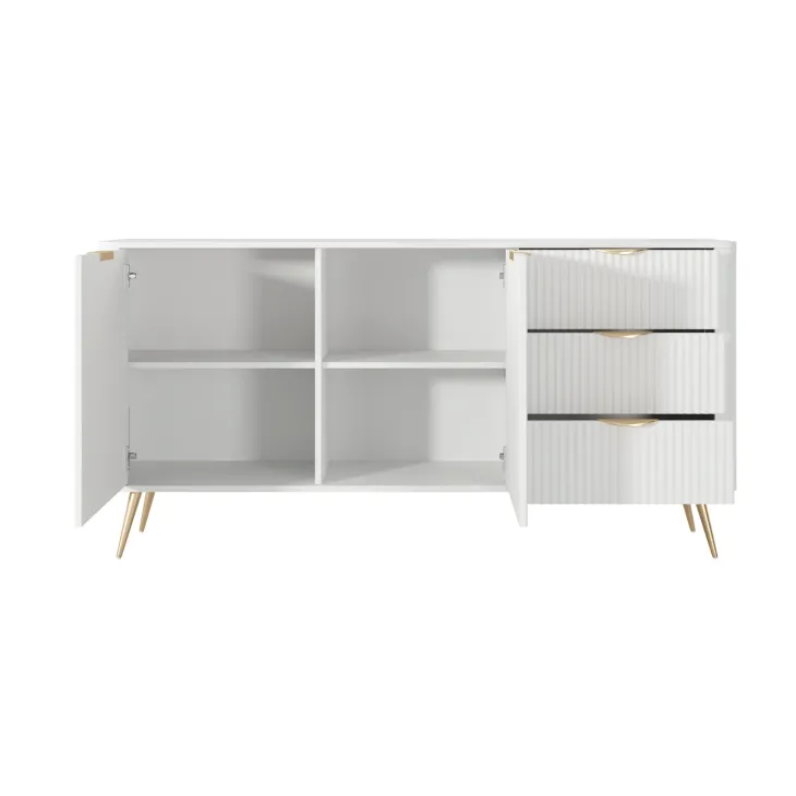 Madia 163x81h cm 2 ante 3 cassetti bianco opaco cannettato Ramis