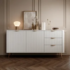 Madia 163x81h cm 2 ante 3 cassetti bianco opaco cannettato Ramis