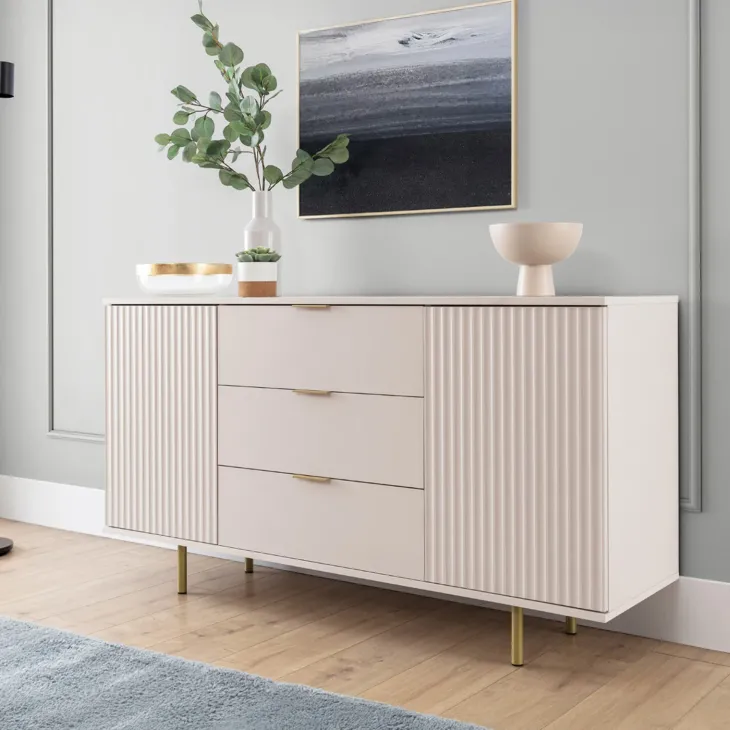 Madia 150x80h cm 2 ante 3 cassetti cannettato moderna beige Vanessa