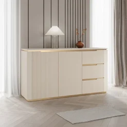 Madia 153x84h cm 2 ante 3 cassetti cannettato beige cashmere oro Gatsby