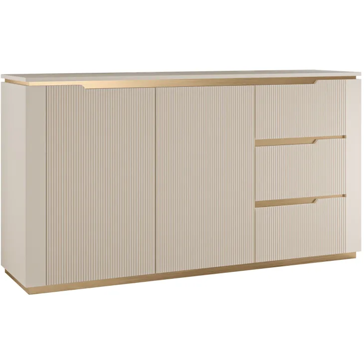 Madia 153x84h cm 2 ante 3 cassetti cannettato beige cashmere oro Gatsby