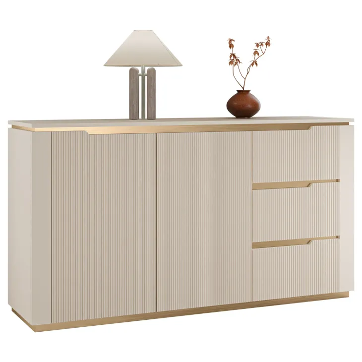 Madia 153x84h cm 2 ante 3 cassetti cannettato beige cashmere oro Gatsby