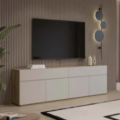 Madia 200x64h cm 4 ante 2 cassetti cashmere rovere Delia