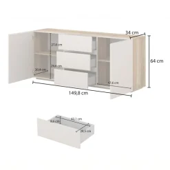 Madia 150x64h cm 2 ante 3 cassetti cashmere rovere Delia