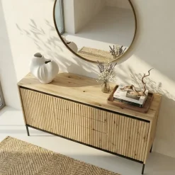 Madia 166x83h cm 2 ante 3 cassetti con led cannettato rovere rustico nero Camelia