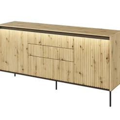 Madia 166x83h cm 2 ante 3 cassetti con led cannettato rovere rustico nero Camelia