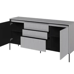 Madia 166x83h cm 2 ante 3 cassetti con led cannettato grigio nero Camelia