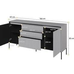 Madia 166x83h cm 2 ante 3 cassetti con led cannettato grigio nero Camelia