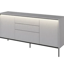 Madia 166x83h cm 2 ante 3 cassetti con led cannettato grigio nero Camelia