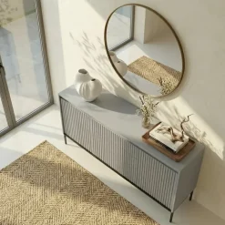 Madia 166x83h cm 2 ante 3 cassetti con led cannettato grigio nero Camelia