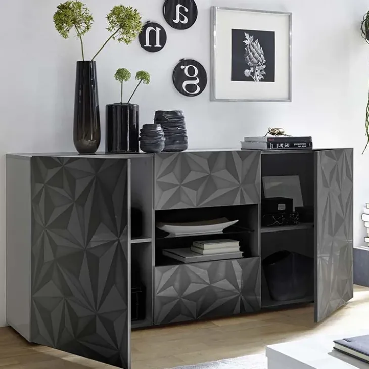Madia 181x84h cm 2 ante 2 cassetti grigio lucido con serigrafia Marvis