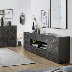 Madia 241x84h cm 2 ante 4 cassetti grigio lucido con serigrafia Marvis