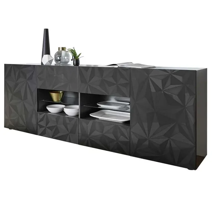 Madia 241x84h cm 2 ante 4 cassetti grigio lucido con serigrafia Marvis
