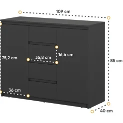 Madia 109x85h cm 2 ante 4 cassetti moderna nero Ombra
