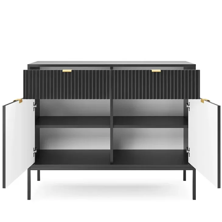 Madia 104x83h cm 2 ante 2 cassetti moderna nero cannettato Alisa