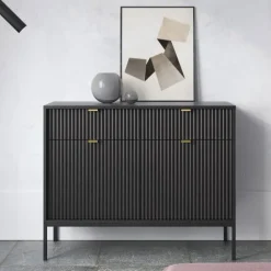 Madia 104x83h cm 2 ante 2 cassetti moderna nero cannettato Alisa