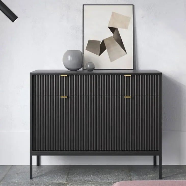 Madia 104x83h cm 2 ante 2 cassetti moderna nero cannettato Alisa
