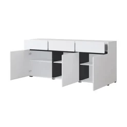 Madia 180x78h cm 3 ante 3 cassetti moderna bianco opaco nero Lolla